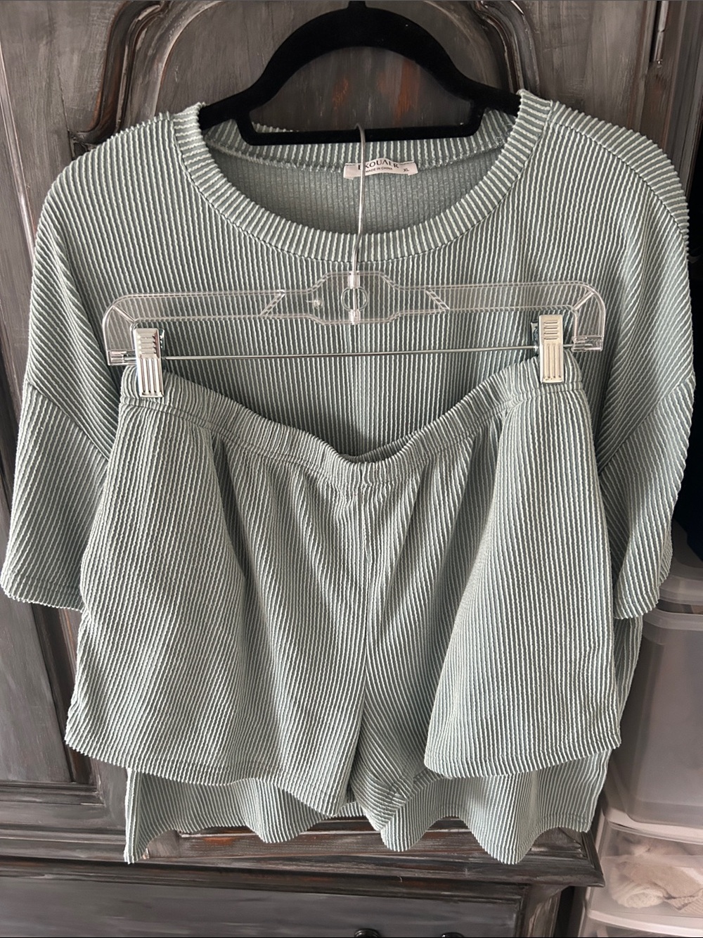 Light Sage Ribbed Two-Piece Lounge Set